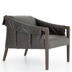 FOUR HANDS Furniture CHAPS EBONY LEATHER BUCKLE STRAPPED CHAIR