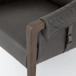 FOUR HANDS Furniture CHAPS EBONY LEATHER BUCKLE STRAPPED CHAIR