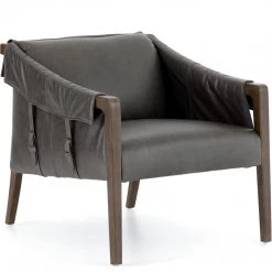 FOUR HANDS Furniture CHAPS EBONY LEATHER BUCKLE STRAPPED CHAIR