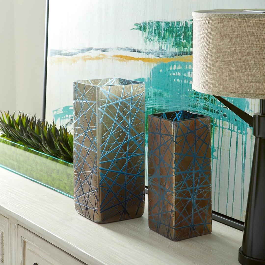 CYAN Pillows + Decor CALICO IRIDESCENT BLUE VASES 2 CYAN Pillows + Decor CALICO IRIDESCENT BLUE VASES