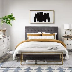 FOUR HANDS Furniture RENNIE TUFTED PLATFORM BED: GREY VELVET