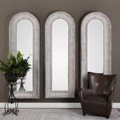 UTTERMOST COZETTE AGED WHITE EMBOSSED ARCH MIRROR Mirrors
