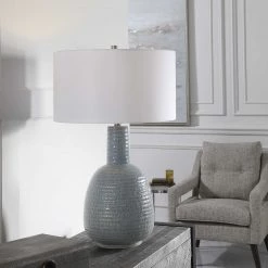 UTTERMOST DELTA AQUA GLAZE CERAMIC LAMP