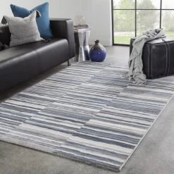 JAIPUR KENITH STRIPED RUG: STEEL, BLUE