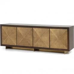 FOUR HANDS ENZO DARK WALNUT + BRASS CLAD SIDEBOARD Storage + Shelves + Media