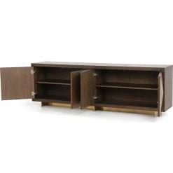 FOUR HANDS ENZO DARK WALNUT + BRASS CLAD SIDEBOARD Storage + Shelves + Media