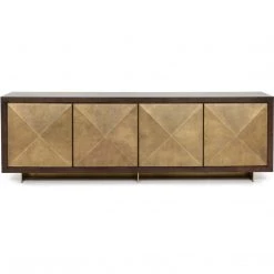 FOUR HANDS ENZO DARK WALNUT + BRASS CLAD SIDEBOARD Storage + Shelves + Media
