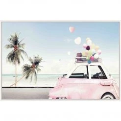 MOES Wall Art "BEACH PARTY" FRAMED INK PRINT ON CANVAS