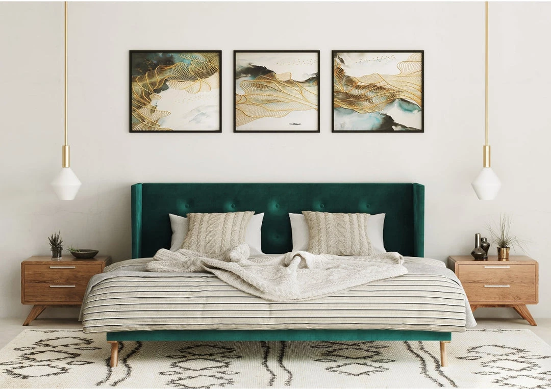 VIG FOREST VELVET PLATFORM WING BED 3 VIG FOREST VELVET PLATFORM WING BED