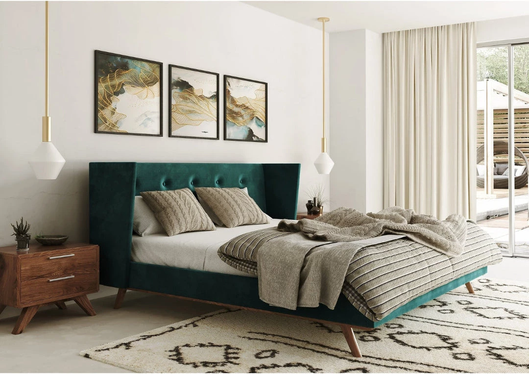 VIG FOREST VELVET PLATFORM WING BED 4 VIG FOREST VELVET PLATFORM WING BED