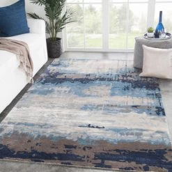 JAIPUR BENA WOOL + VISCOSE RUG: BLUE, STONE