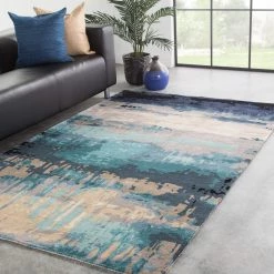 JAIPUR BENA WOOL + VISCOSE RUG: NAVY, TEAL