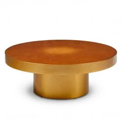 URBIA LARA BRASS & OAK BURL COFFEE TABLE