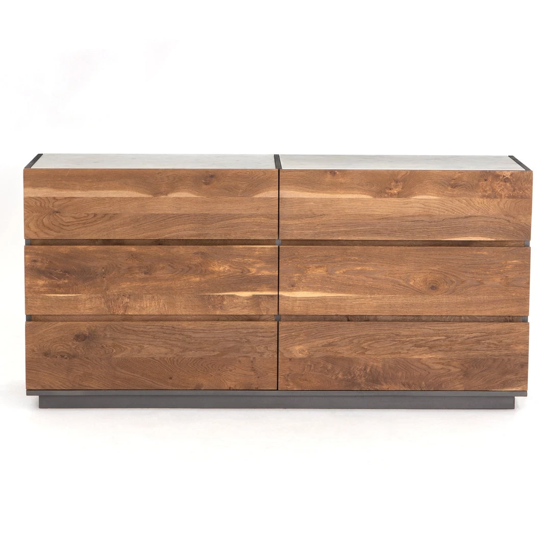 FOUR HANDS HOLLAND SMOKED OAK MARBLE TOP DRESSER 1 FOUR HANDS HOLLAND SMOKED OAK MARBLE TOP DRESSER