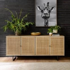 FOUR HANDS CARMEL NATURAL MANGO WOOD + CANE SIDEBOARD