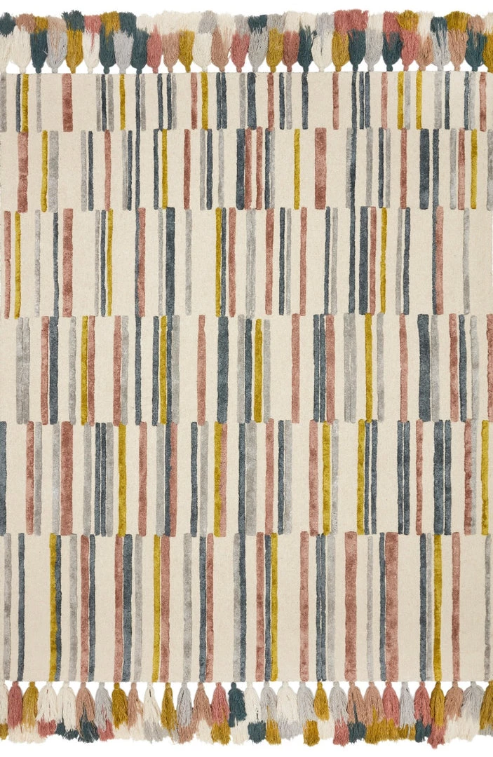 LOLOI JAMILA WOOL+VISCOSE TASSEL RUG: IVORY, MULTI 1 LOLOI JAMILA WOOL+VISCOSE TASSEL RUG: IVORY, MULTI