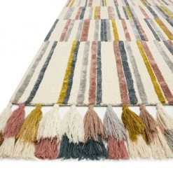 LOLOI JAMILA WOOL+VISCOSE TASSEL RUG: IVORY, MULTI