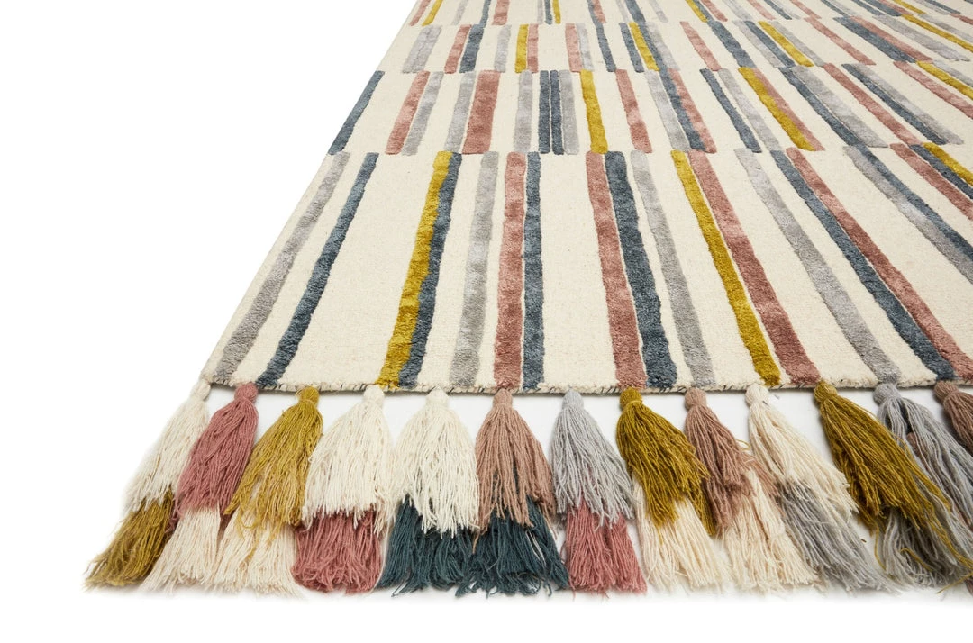 LOLOI JAMILA WOOL+VISCOSE TASSEL RUG: IVORY, MULTI 2 LOLOI JAMILA WOOL+VISCOSE TASSEL RUG: IVORY, MULTI