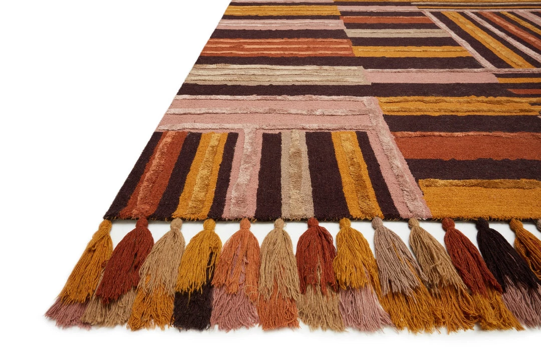 LOLOI JAMILA WOOL+VISCOSE TASSEL RUG: SPICE, BORDEAUX 4 LOLOI JAMILA WOOL+VISCOSE TASSEL RUG: SPICE, BORDEAUX
