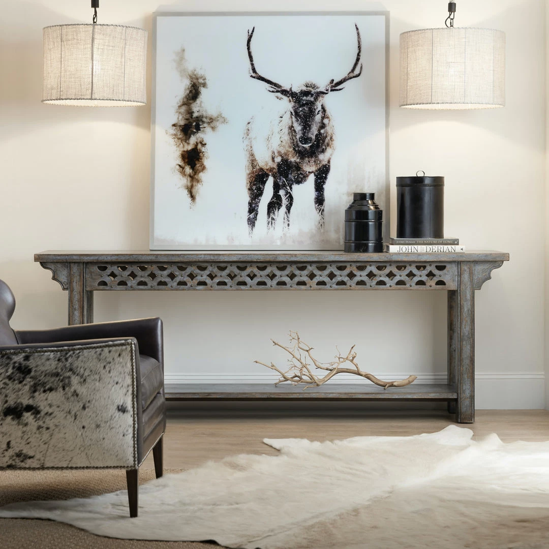 HOOKER JEMINA FRENCH BLUE CARVED WOOD SCROLL CONSOLE 2 HOOKER JEMINA FRENCH BLUE CARVED WOOD SCROLL CONSOLE