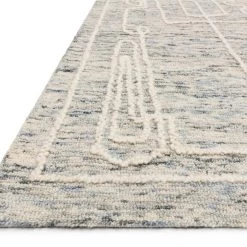 LOLOI LEELA 04 HOOKED WOOL RUG: DENIM, IVORY