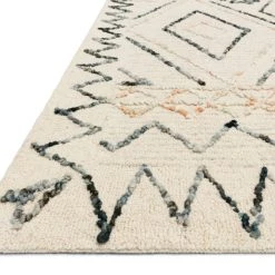 LOLOI LEELA 02 HOOKED WOOL RUG: OATMEAL, DENIM