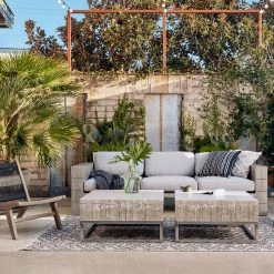 FOUR HANDS LEROY OUTDOOR SOFA: WEATHERED GREY TEAK