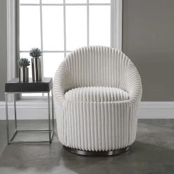 UTTERMOST MINKA FLUTED IVORY SHERPA CHENILLE SWIVEL CHAIR