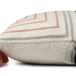 LOLOI Pillows + Poufs DINA WHITE COTTON EMBROIDERED ACCENT PILLOW