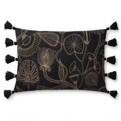 LOLOI Pillows + Poufs LEAVES & VINES EMBROIDERED LUMBAR PILLOW
