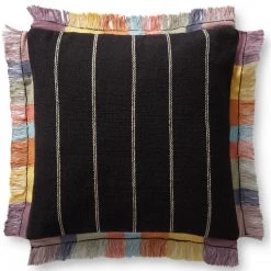 LOLOI CARMEN BLACK MULTI FRINGE EDGE THROW PILLOW
