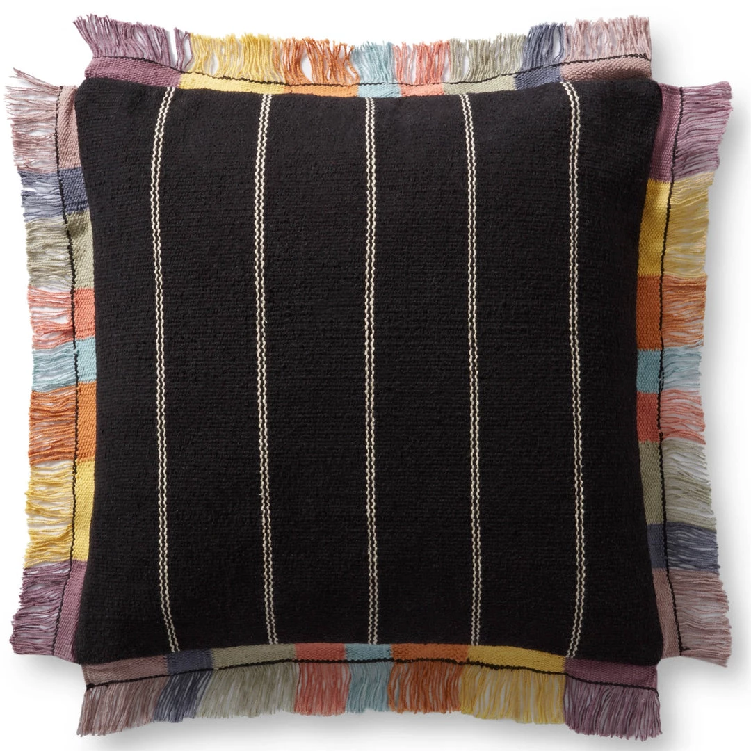 LOLOI CARMEN BLACK MULTI FRINGE EDGE THROW PILLOW 1 LOLOI CARMEN BLACK MULTI FRINGE EDGE THROW PILLOW