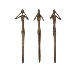 PHILLIPS COLLECTION Wall Sculptures + Decor SEE, SPEAK, HEAR NO EVIL WALL ART RESIN BRONZE, SET OF 3