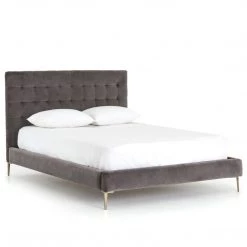 FOUR HANDS Furniture RENNIE TUFTED PLATFORM BED: GREY VELVET