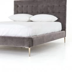 FOUR HANDS Furniture RENNIE TUFTED PLATFORM BED: GREY VELVET