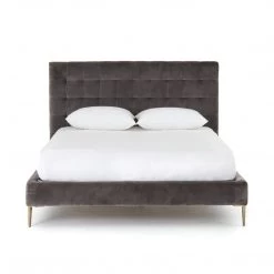 FOUR HANDS Furniture RENNIE TUFTED PLATFORM BED: GREY VELVET