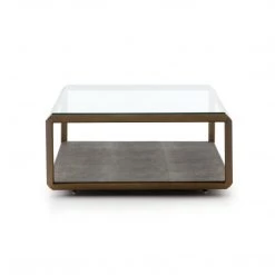 FOUR HANDS Living Room SHAGREEN SHADOW BOX COFFEE TABLE: ANTIQUE BRASS