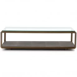 FOUR HANDS Living Room SHAGREEN SHADOW BOX COFFEE TABLE: ANTIQUE BRASS