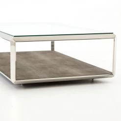 FOUR HANDS SHAGREEN SHADOW BOX COFFEE TABLE: STAINLESS STEEL Furniture