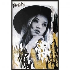 L ART "THE GIRL WITH ALL THE WORDS" GOLD EMBELLISHED CANVAS ART Wall Art