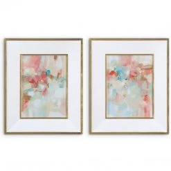UTTERMOST "A TOUCH OF BLUSH & ROSEWOOD" GLASS FRAMED ART | SET OF 2
