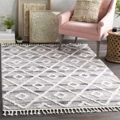 SURYA ABBI GRAY + NAVY DIAMOND TEXTURED PILE RUG