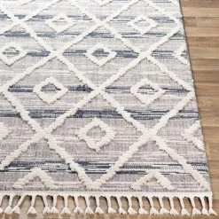 SURYA ABBI GRAY + NAVY DIAMOND TEXTURED PILE RUG