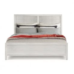 DOVETAIL ABBY WHITE WASHED CANE PANEL BED Bedroom