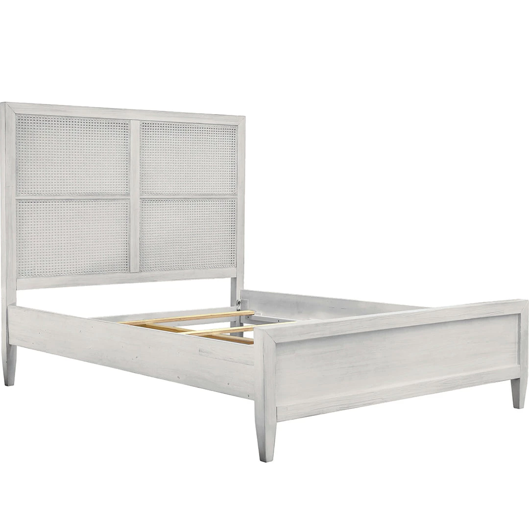 DOVETAIL ABBY WHITE WASHED CANE PANEL BED Bedroom 3 DOVETAIL ABBY WHITE WASHED CANE PANEL BED Bedroom