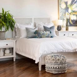 DOVETAIL ABBY WHITE WASHED CANE PANEL BED Bedroom