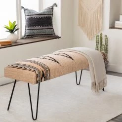 SURYA ADOBE COTTON KILIM BENCH: LIGHT CAMEL