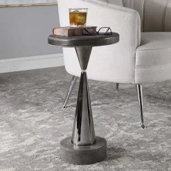 UTTERMOST AGED CONCRETE + BLACK NICKEL ACCENT TABLE Furniture