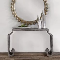 UTTERMOST AGED ZINC SCROLL CONSOLE