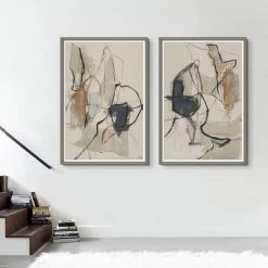 L ART "AISE I & II" GLASS FRAMED ART